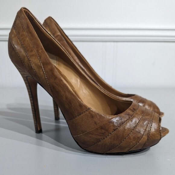 L.A.M.B brown leather peeptoe stilletto - Picture 2 of 12